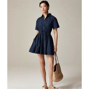 NWT J. Crew Elena Mini Shirtdress Cotton Poplin Short Sleeve Navy Blue